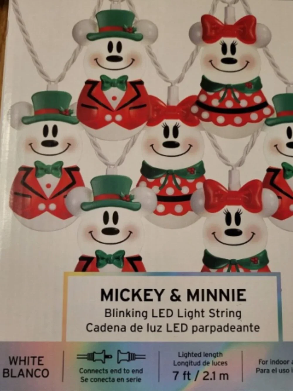 Disney Magic Holiday Mickey Minnie Blinking LED Light String Set of 8 White Wire